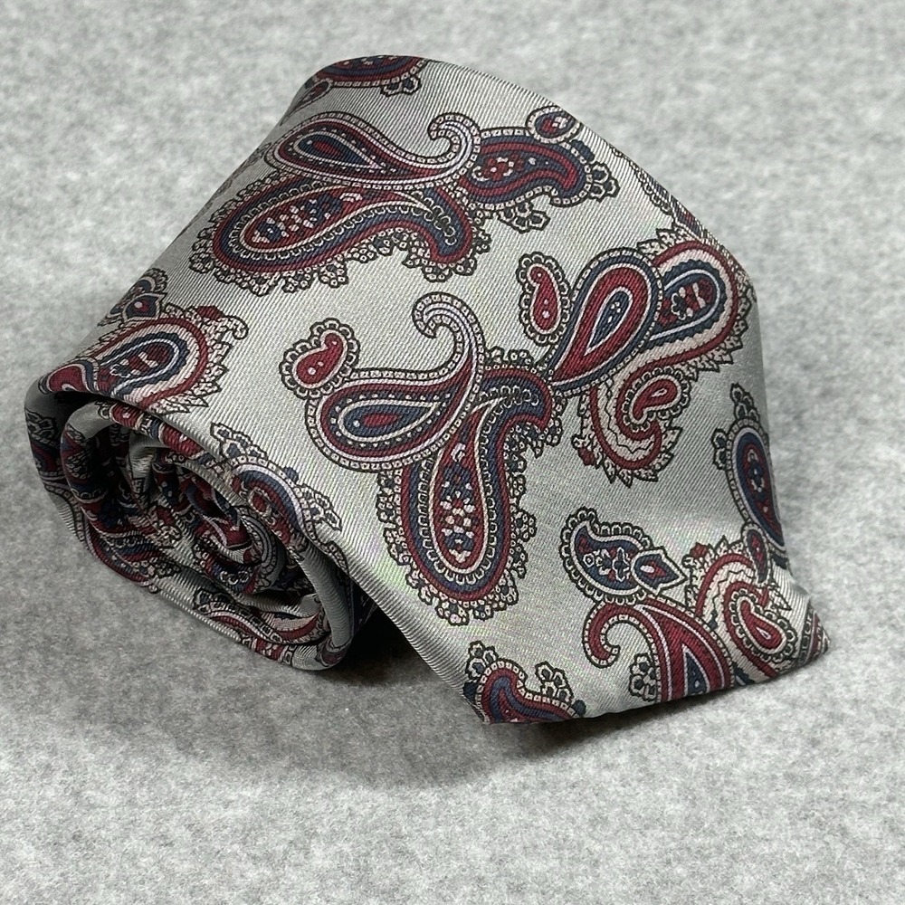 Vintage Valeriano Collection Silk Tie Gray Red Blue Paisley USA  56x3.5in